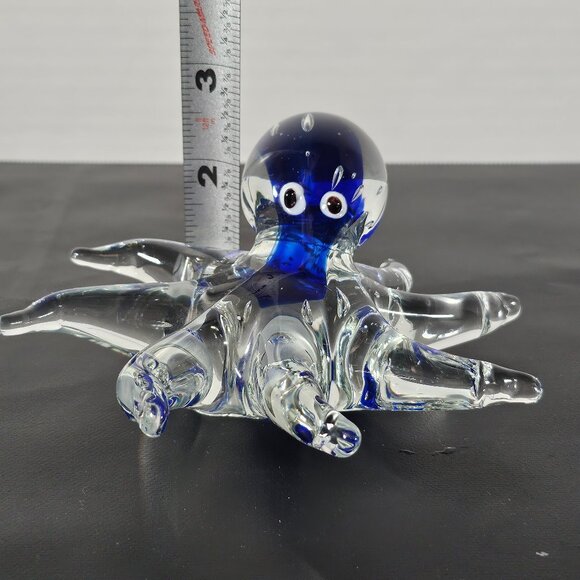 Handmade Handblown Clear/Cobalt Blue Art Glass Octopus Figurine Paperweight - Picture 12 of 12